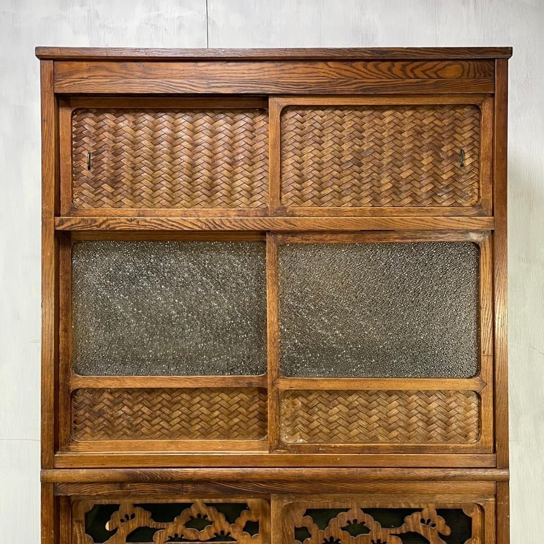 ヴィンテージ 昭和初期 ダイヤガラス 食器棚 水屋 収納 和家具 ビンテージ