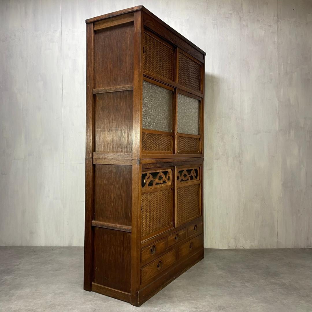 ヴィンテージ 昭和初期 ダイヤガラス 食器棚 水屋 収納 和家具 ビンテージ