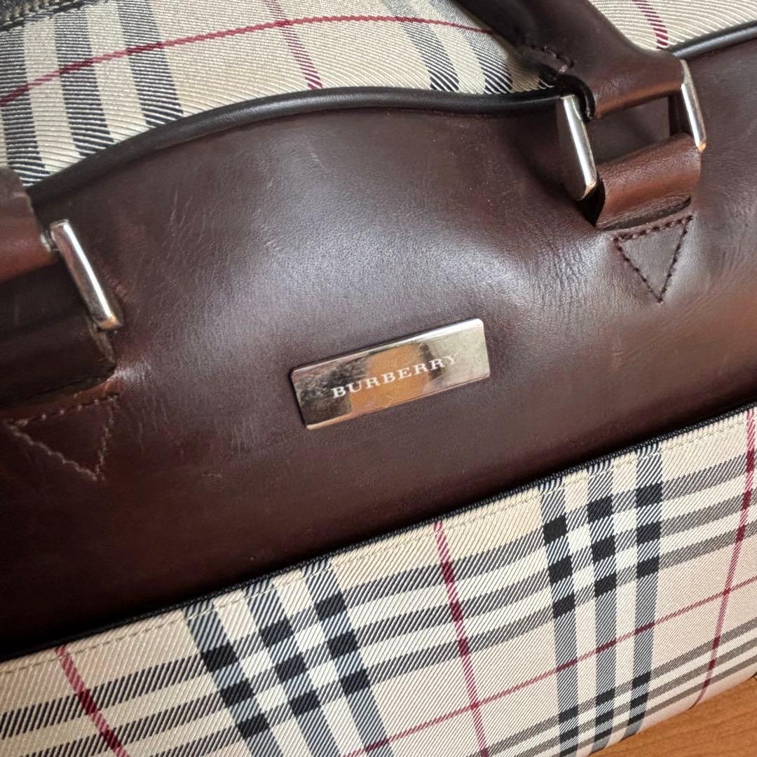 【美品・廃盤】バーバリー 2way ボストンバッグ ノバチェック ロゴプレート