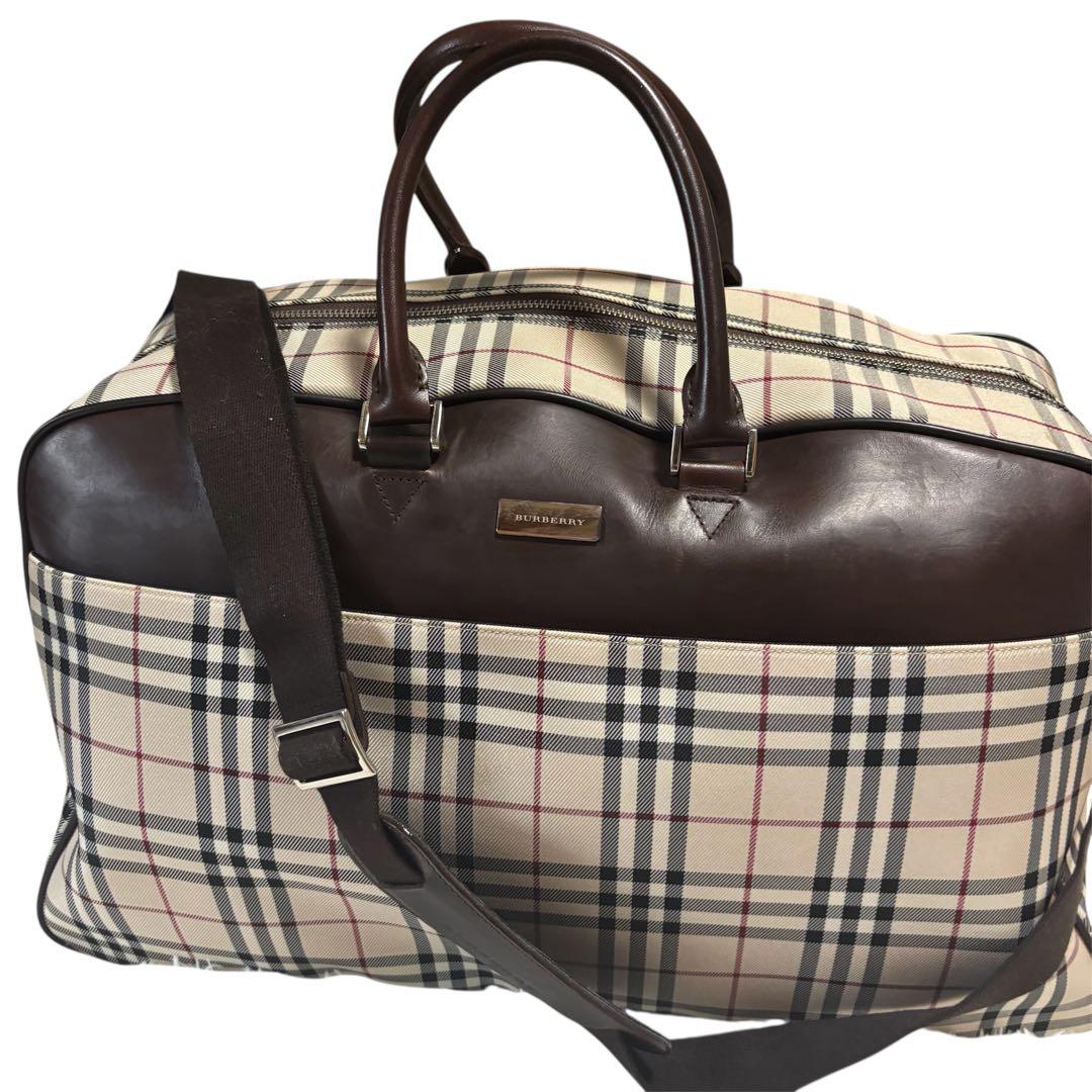 【美品・廃盤】バーバリー 2way ボストンバッグ ノバチェック ロゴプレート
