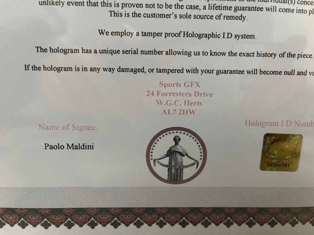 パオロ・マルディーニ選手　直筆サインパネル