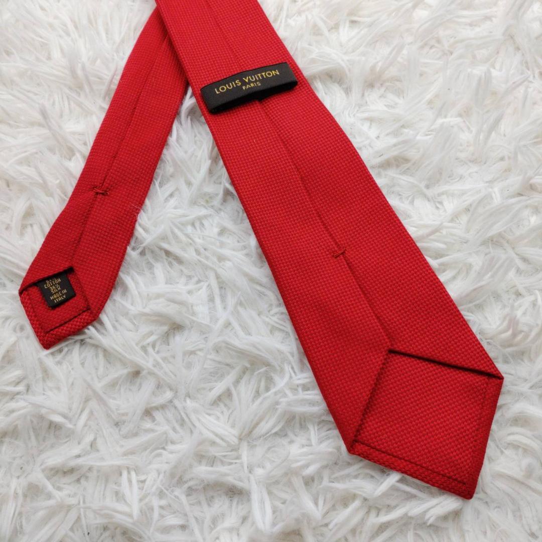 ルイヴィトン 高級ネクタイ 総柄 レッド