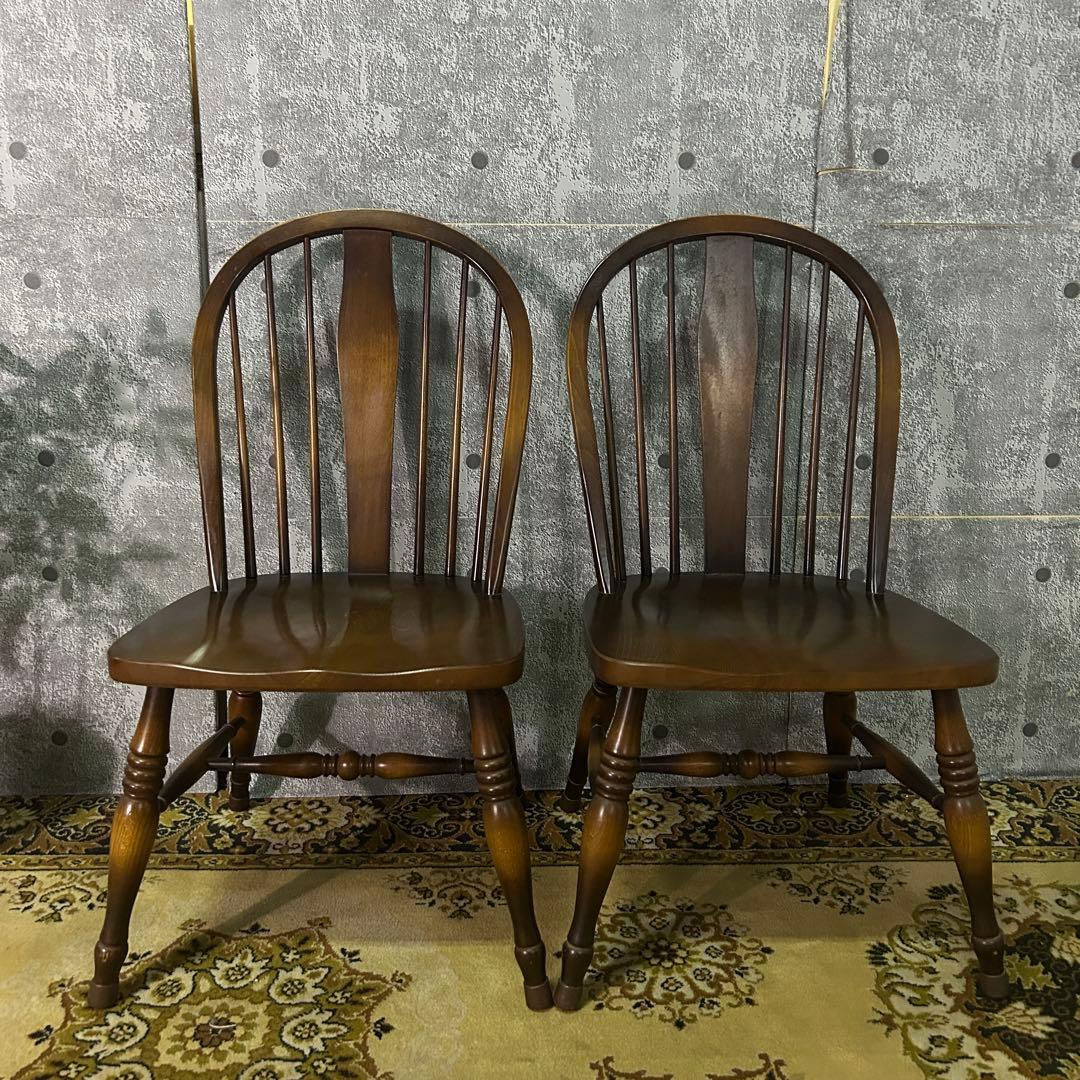 あき꧁飛騨産業 HIDA꧂キツツキマーク ボウバックチェア2脚 ウィンザー