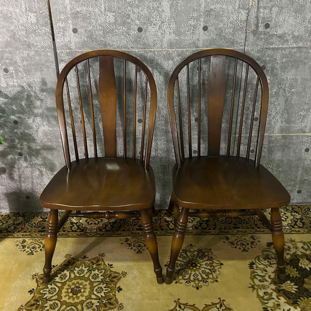 あき꧁飛騨産業 HIDA꧂キツツキマーク ボウバックチェア2脚 ウィンザー