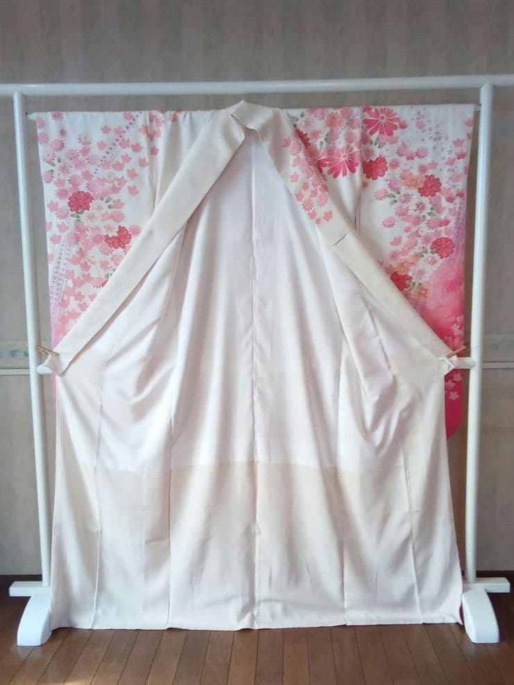 5157 振袖帯2点セット　正絹 白 オレンジ　成人式結婚式卒業式