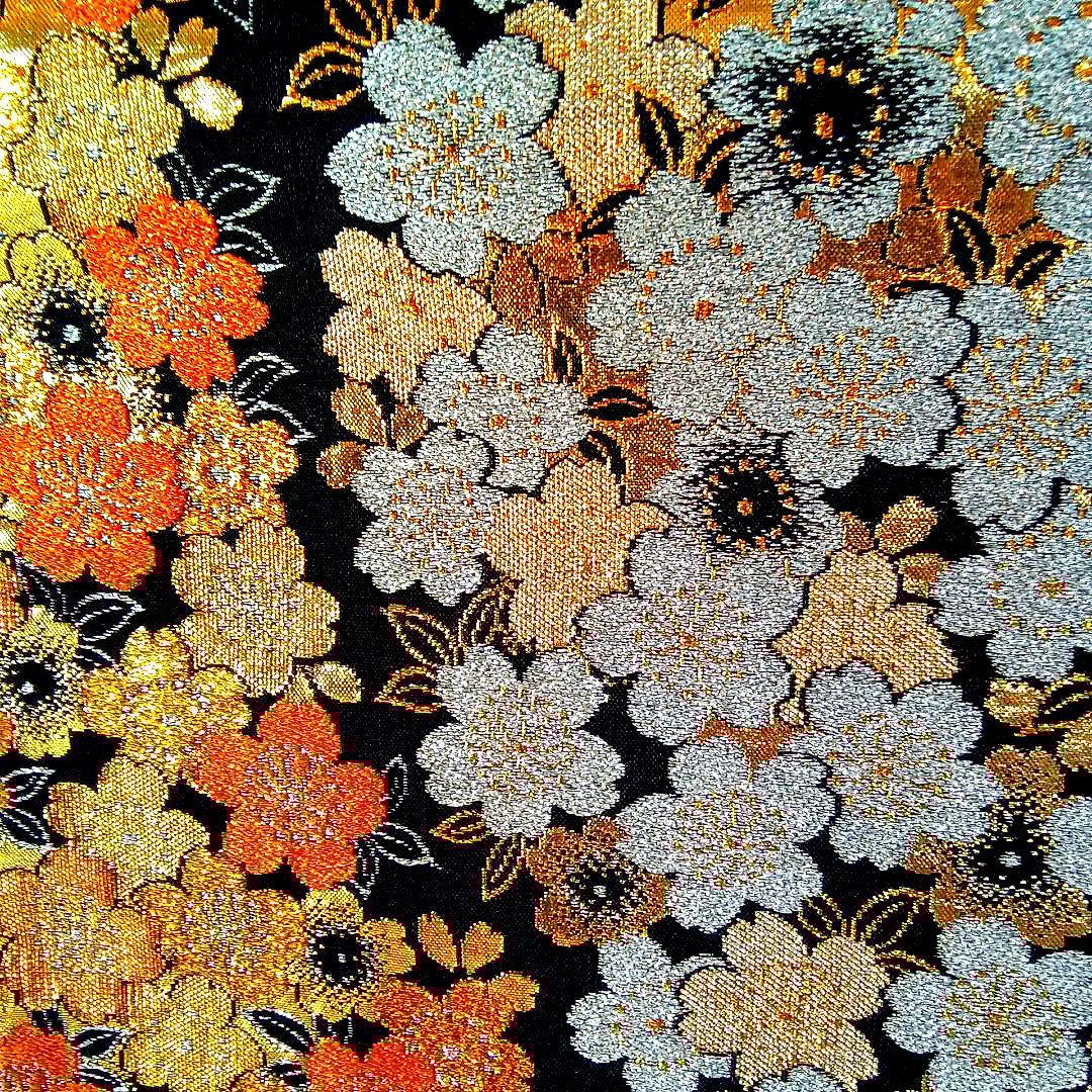 5157 振袖帯2点セット　正絹 白 オレンジ　成人式結婚式卒業式