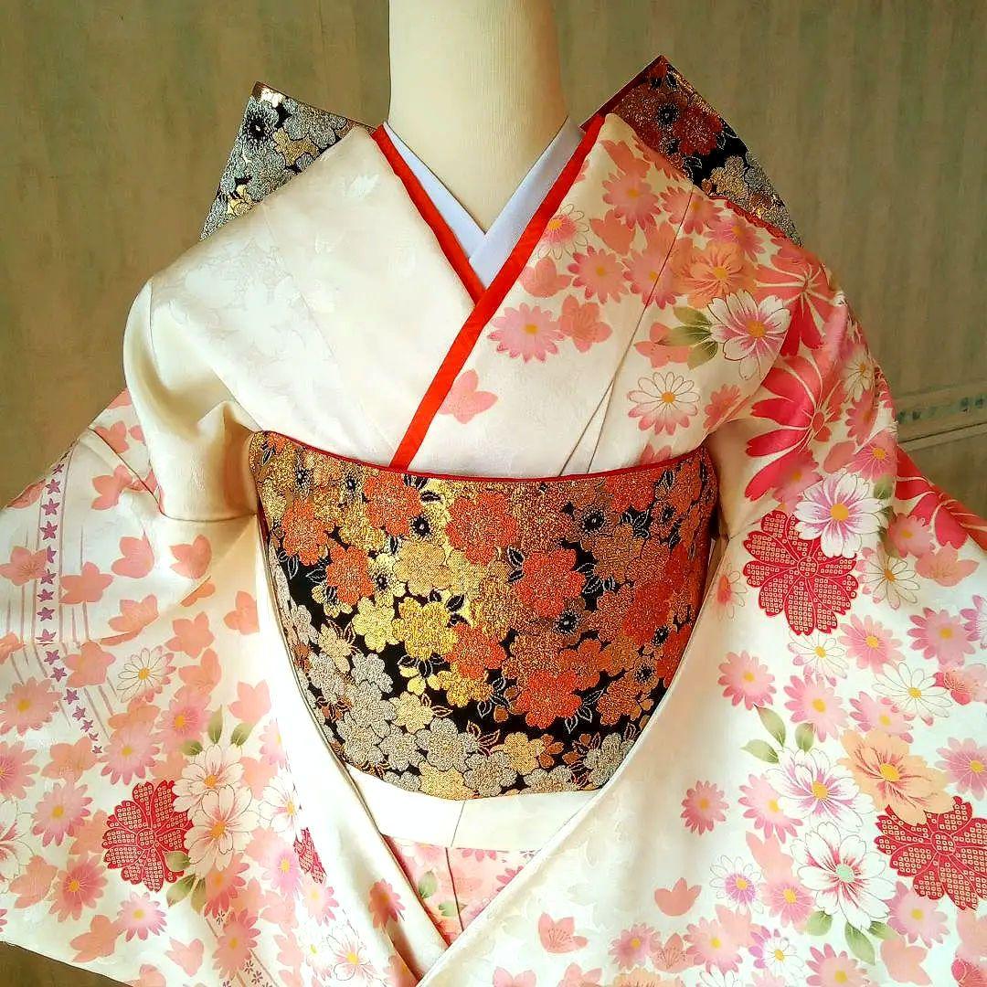 5157 振袖帯2点セット　正絹 白 オレンジ　成人式結婚式卒業式