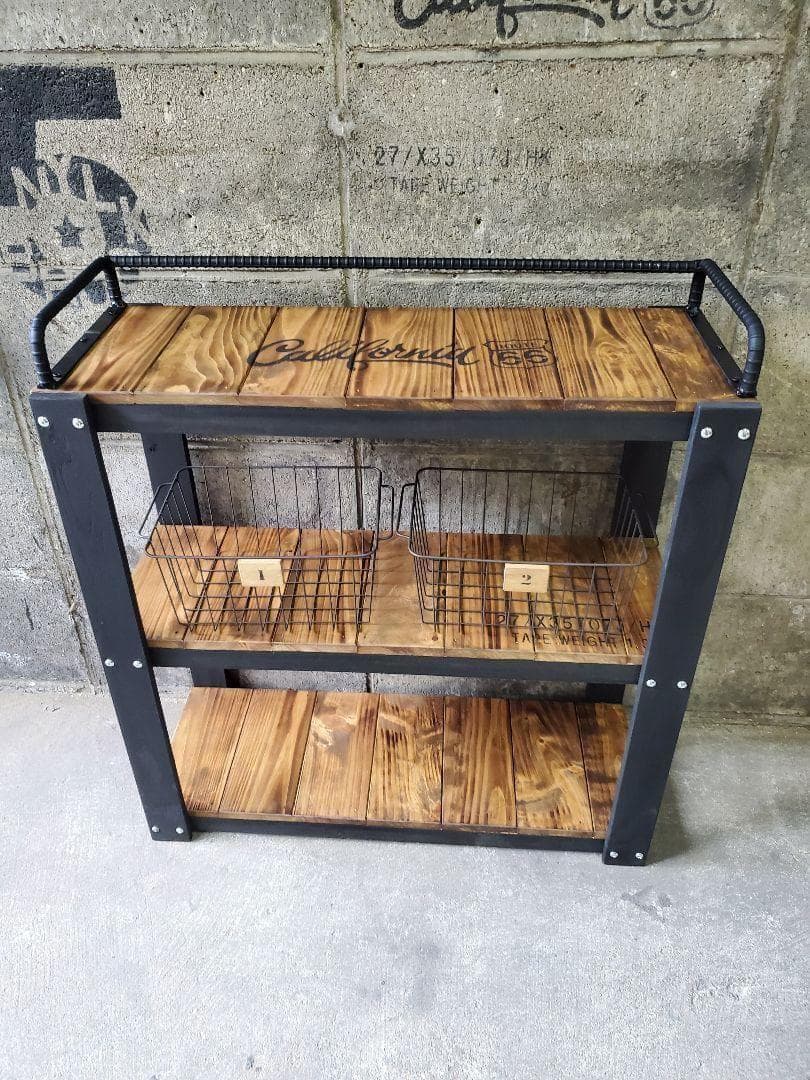 鉄筋バーラック　木製ラック　棚 収納　男前インテリア　インダストリアル 1027