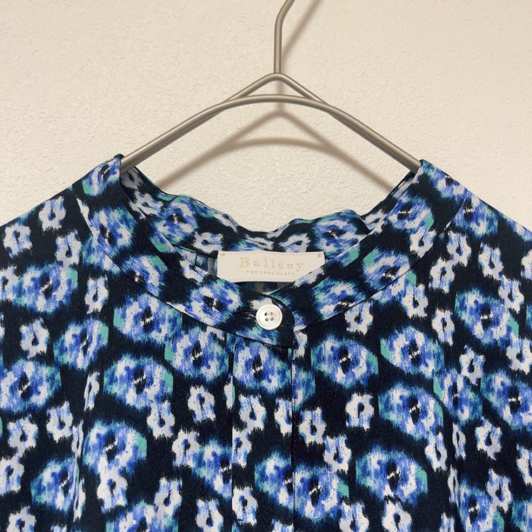 美品 ボールジィ ブルリーフラワープリント クルーネックワンピース 36サイズ