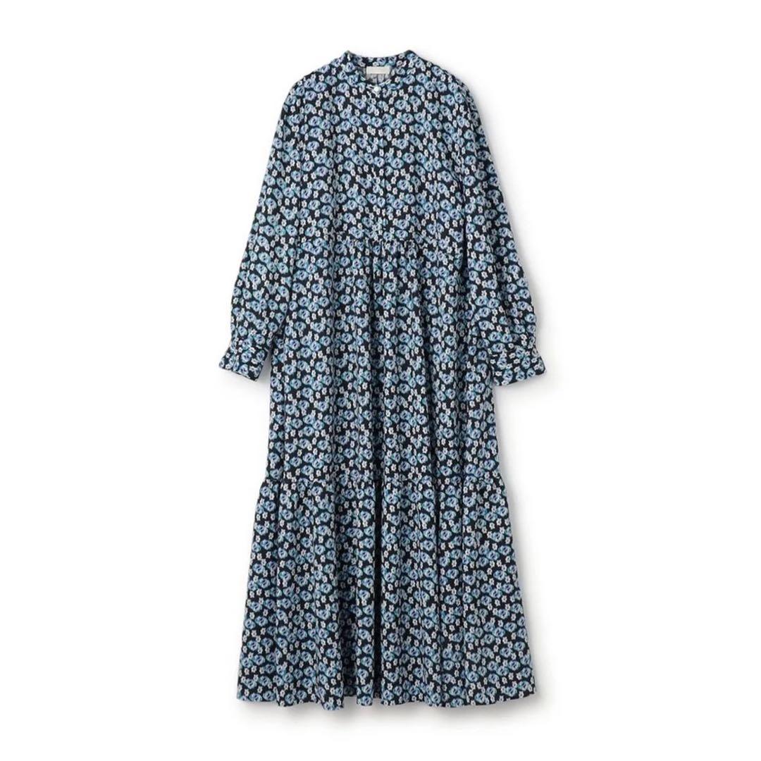 美品 ボールジィ ブルリーフラワープリント クルーネックワンピース 36サイズ