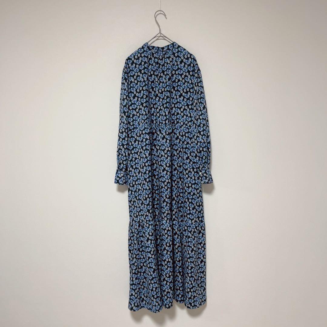 美品 ボールジィ ブルリーフラワープリント クルーネックワンピース 36サイズ