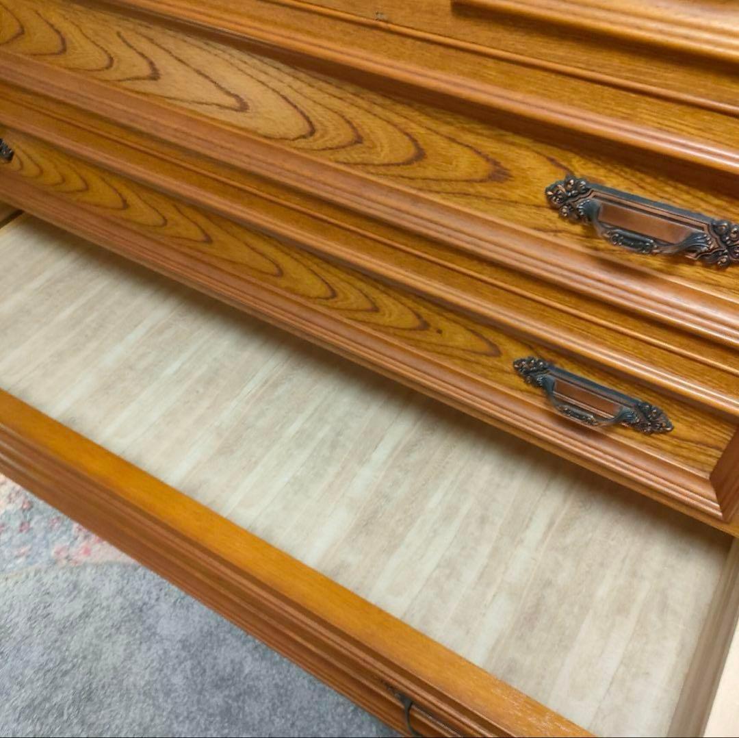 クラシックアンティーク高級ナラ材突板 洋服タンス 昭和レトロ 大容量チェスト