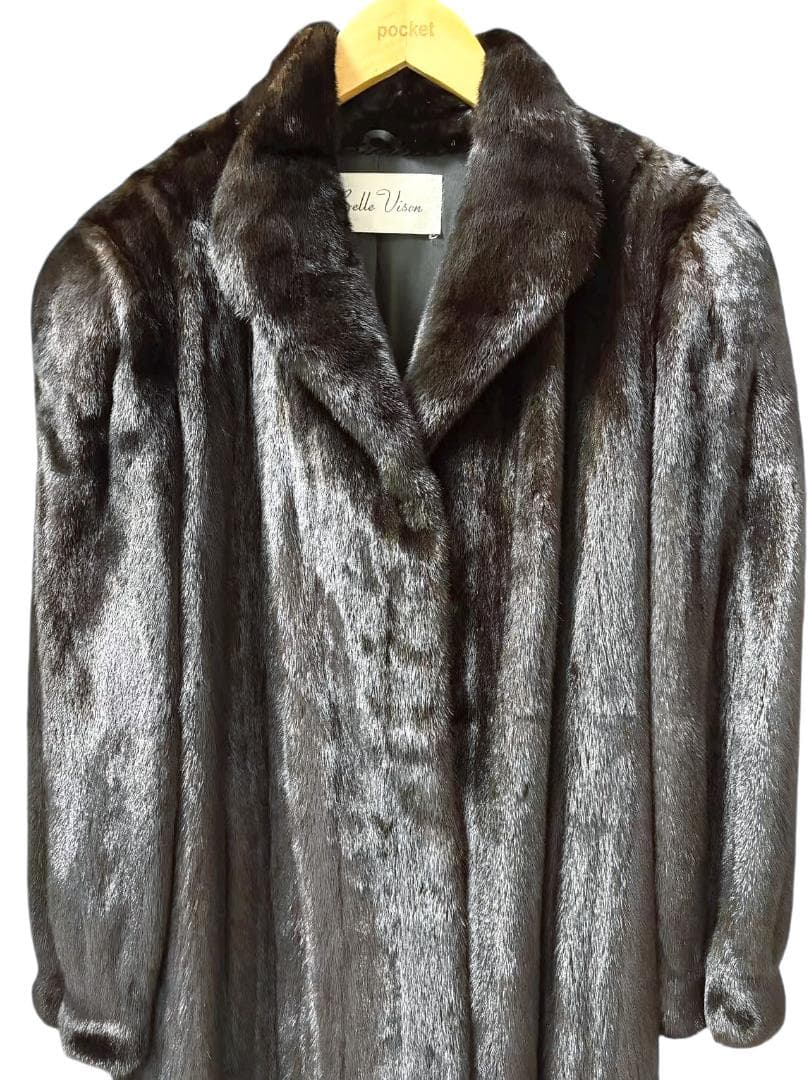 美品 BLACKGLAMA 高級毛皮 ロングコート ミンク 柔らか リアルファー