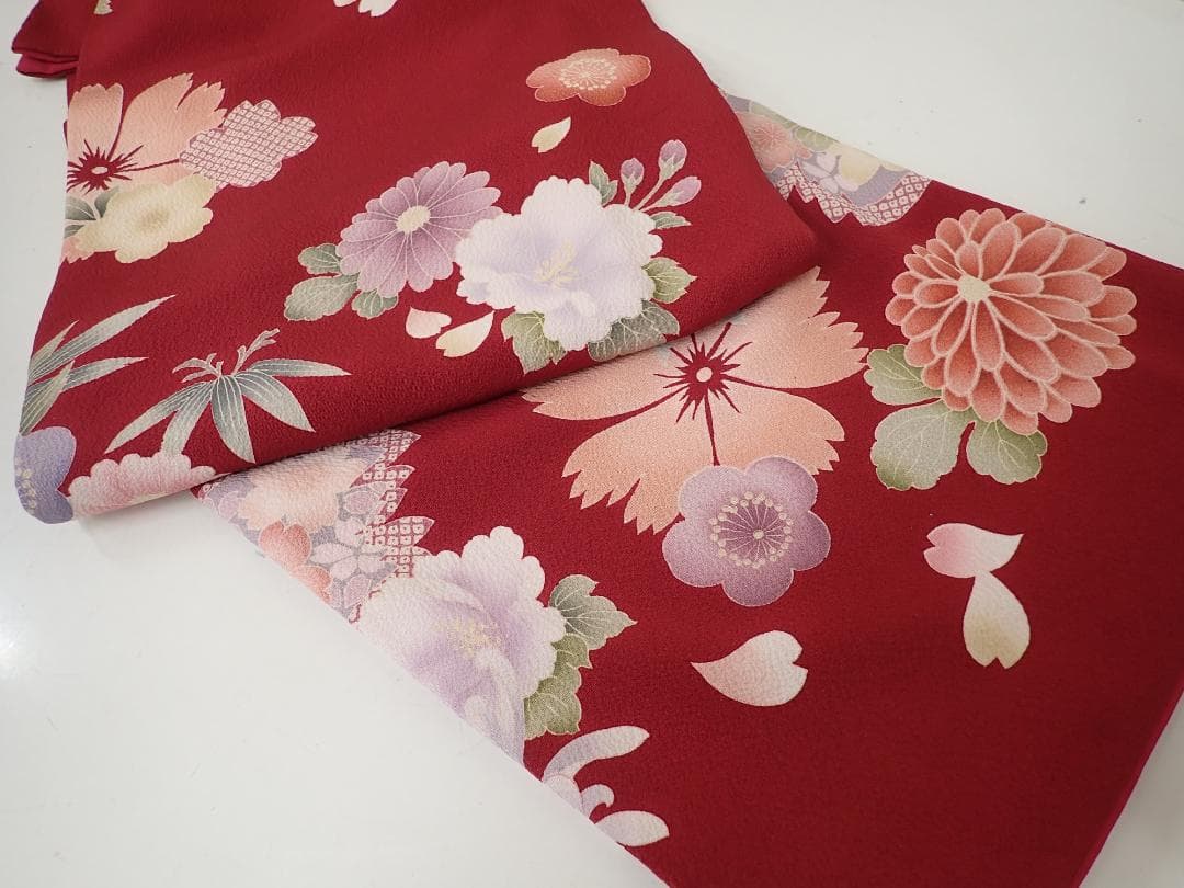 秀品 やまと謹製 正絹 振袖 袋帯 帯地 帯揚げ 全4点セット 身丈156cm