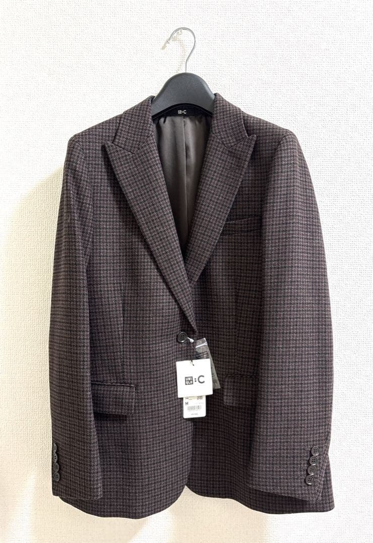 完売 ユニクロC ツイードテーラードジャケット M ダークブラウン ツィード