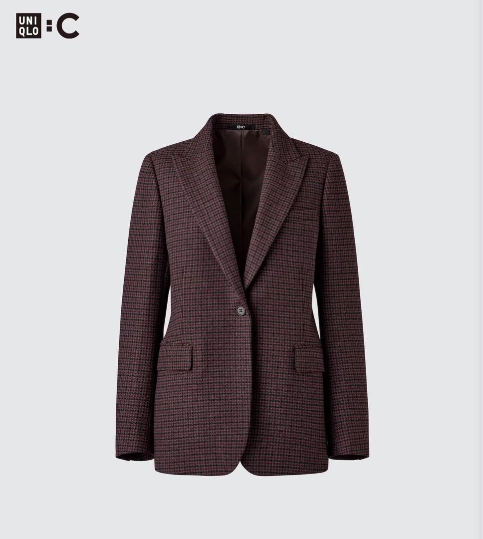 完売 ユニクロC ツイードテーラードジャケット M ダークブラウン ツィード