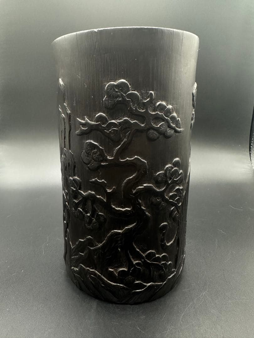 Myday公式アカウント01 竹彫　筆入　筆筒虎　清時代　竹　骨董　古美術