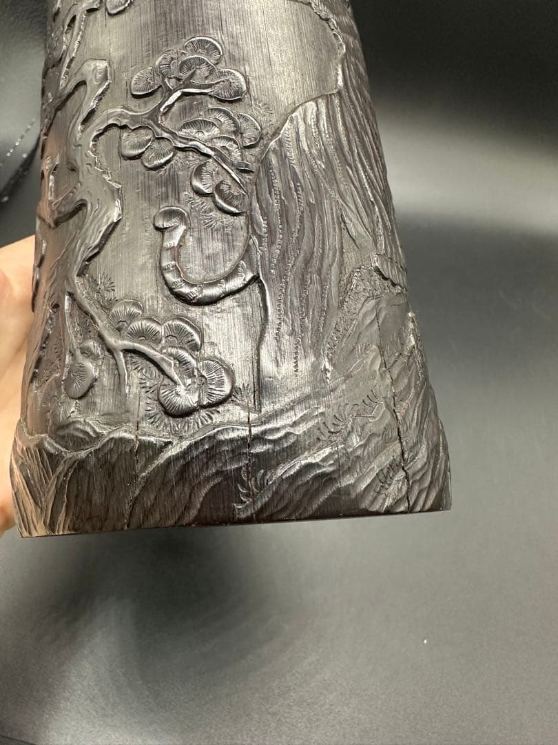 Myday公式アカウント01 竹彫　筆入　筆筒虎　清時代　竹　骨董　古美術