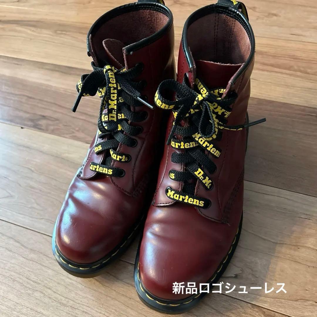 ドクターマーチン 1460 8ホールブーツ　UK8 チェリーレッド　新品ロゴ靴紐