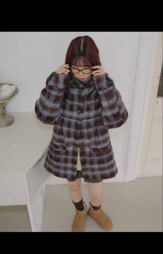 新品未使用DISCOAT 【umm./特別感ある一着】チェックシャギーコート