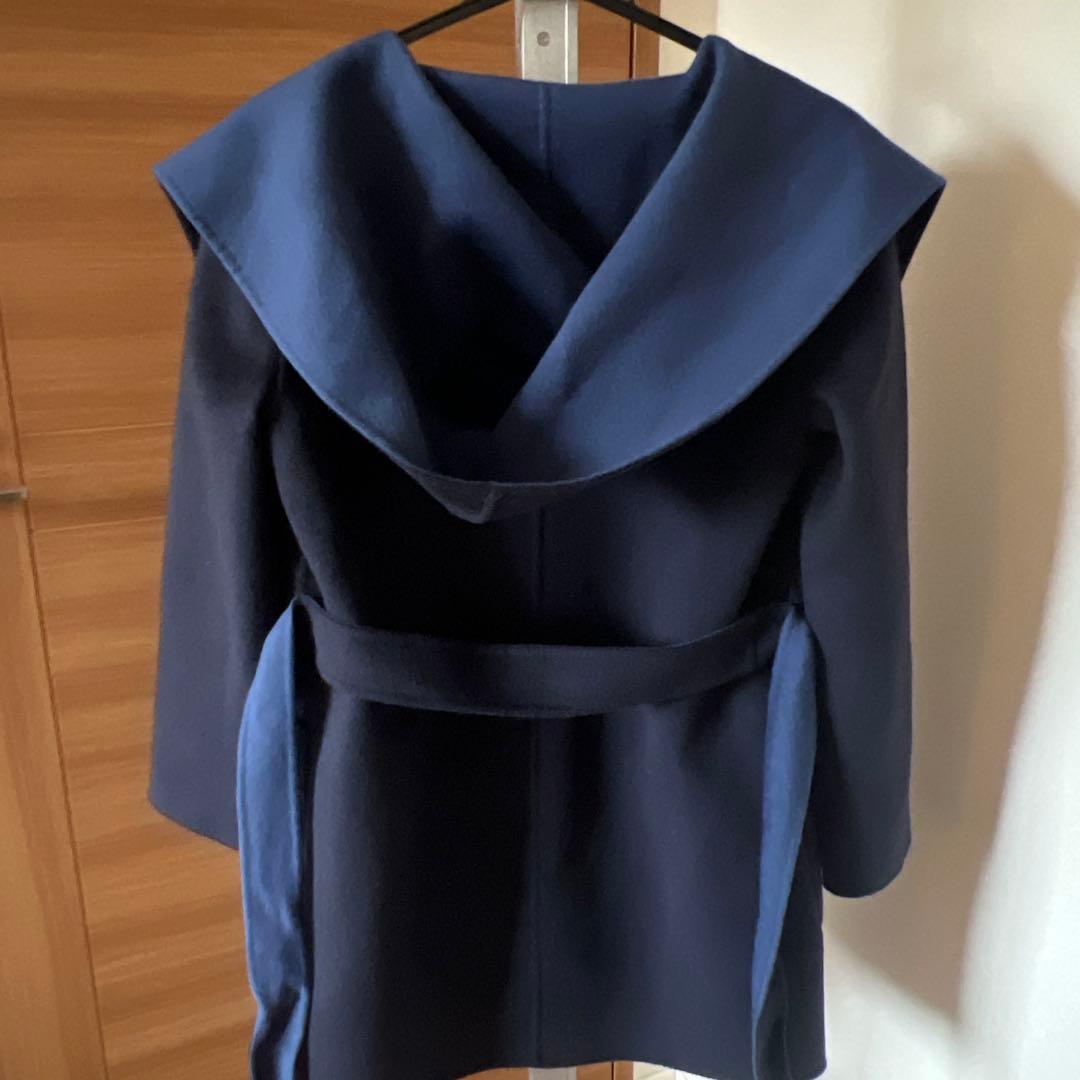 MAX MARA STUDIO ネイビー ブルー　リバーシブルフード付きコート