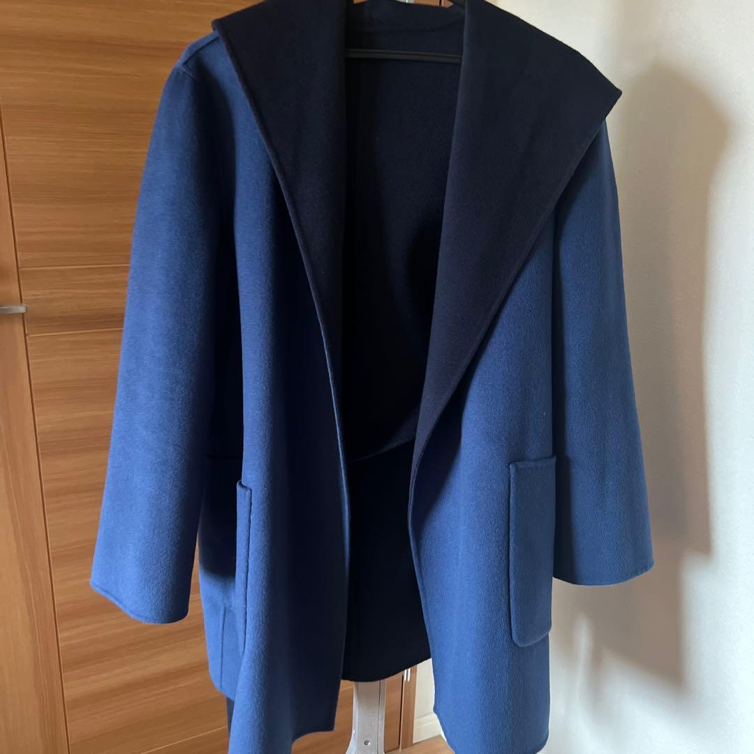 MAX MARA STUDIO ネイビー ブルー　リバーシブルフード付きコート