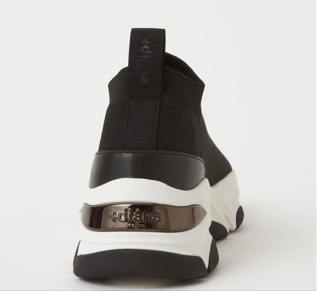 プラスダイアナ　【撥水加工】軽量ニットソックススニーカー （黒生地）　21.5