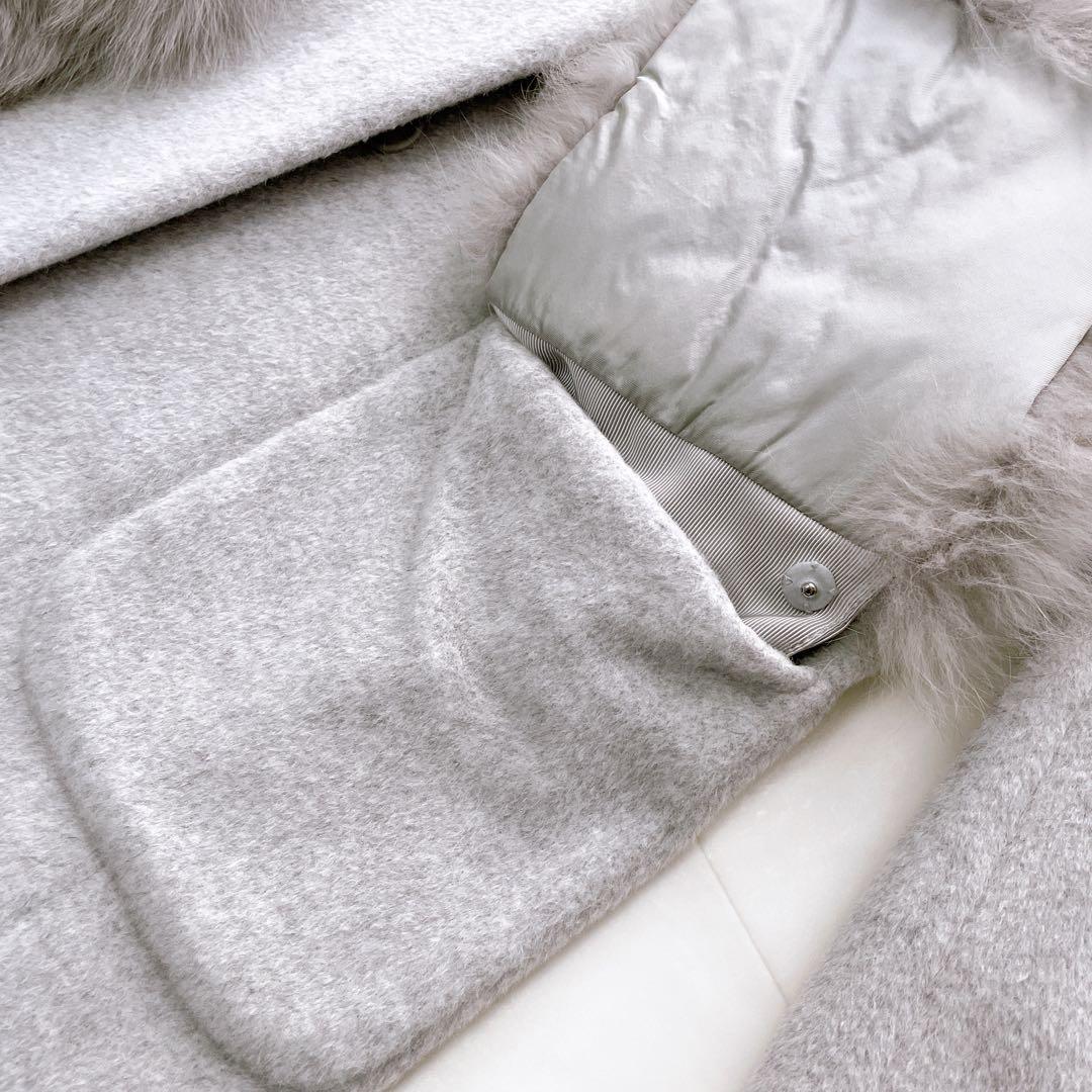 新品タグ付き✨アナイ 2wayノーカラーコート フォックスファーポケット グレー