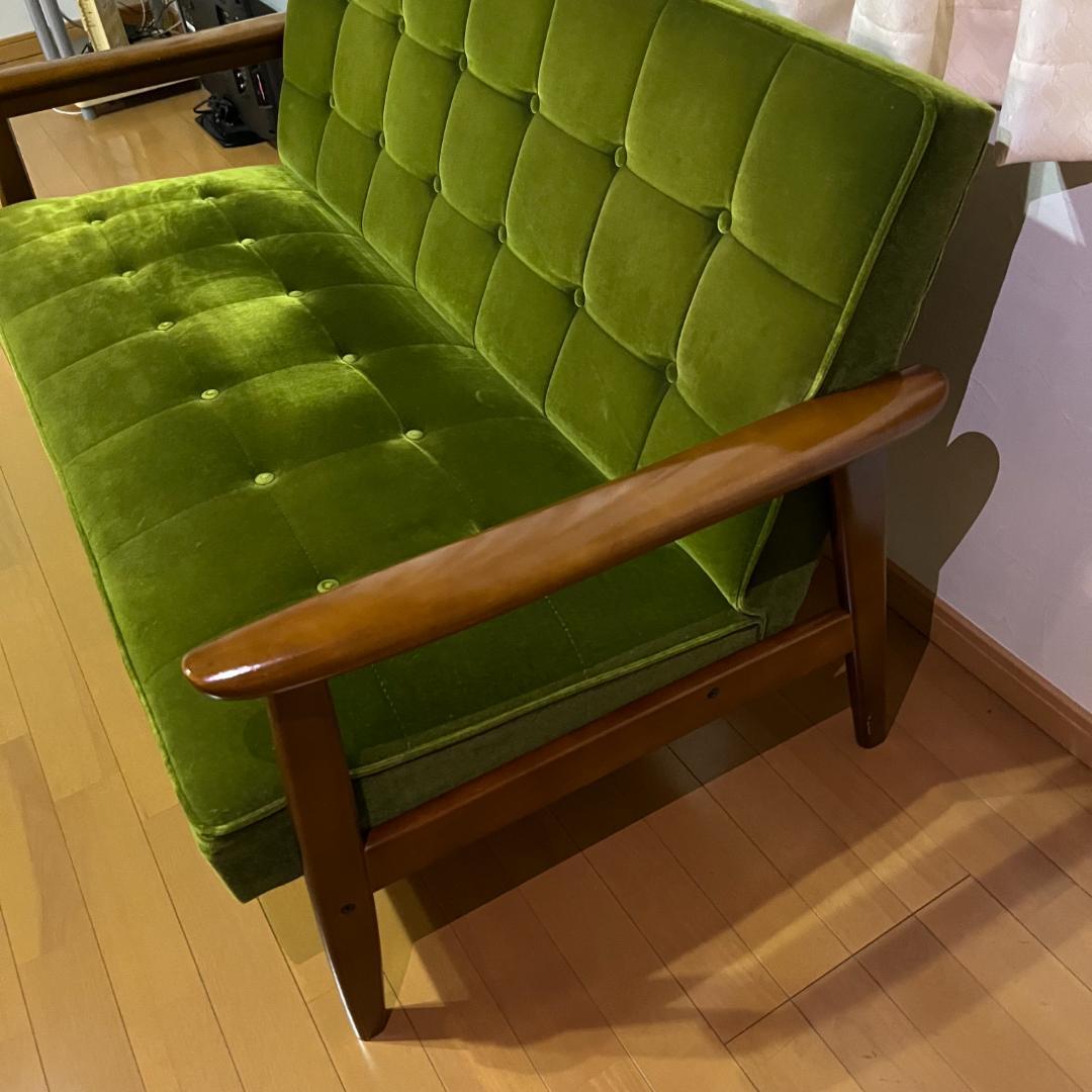 カリモク60 Kチェア 2シーター モケットグリーン ソファ 2人用