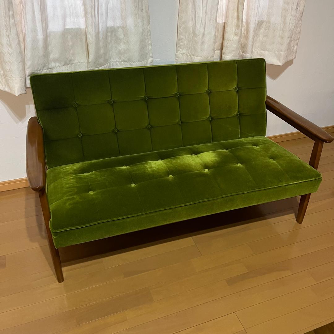 カリモク60 Kチェア 2シーター モケットグリーン ソファ 2人用