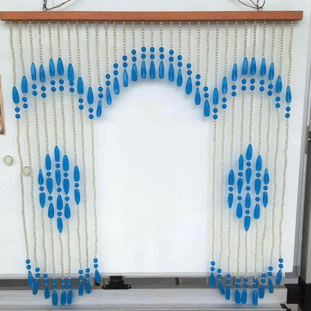 値下げ❗ ビーズ玉のれん クリア×ブルー 昭和レトロ