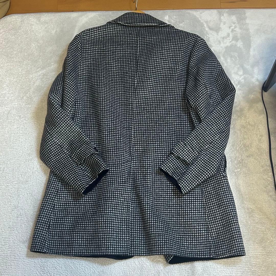 ma- シップス SUPER160s 千鳥格子 ウールステンカラーコートM
