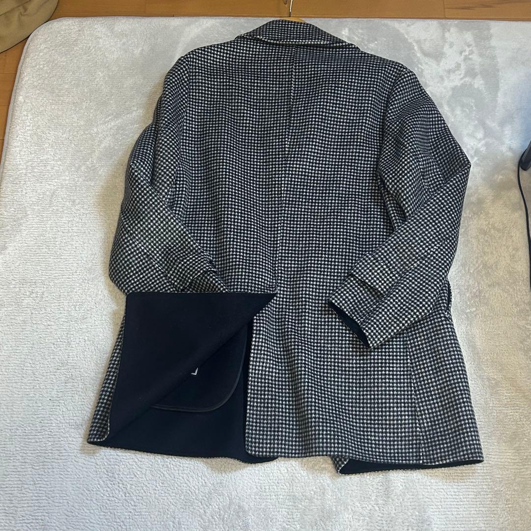 ma- シップス SUPER160s 千鳥格子 ウールステンカラーコートM