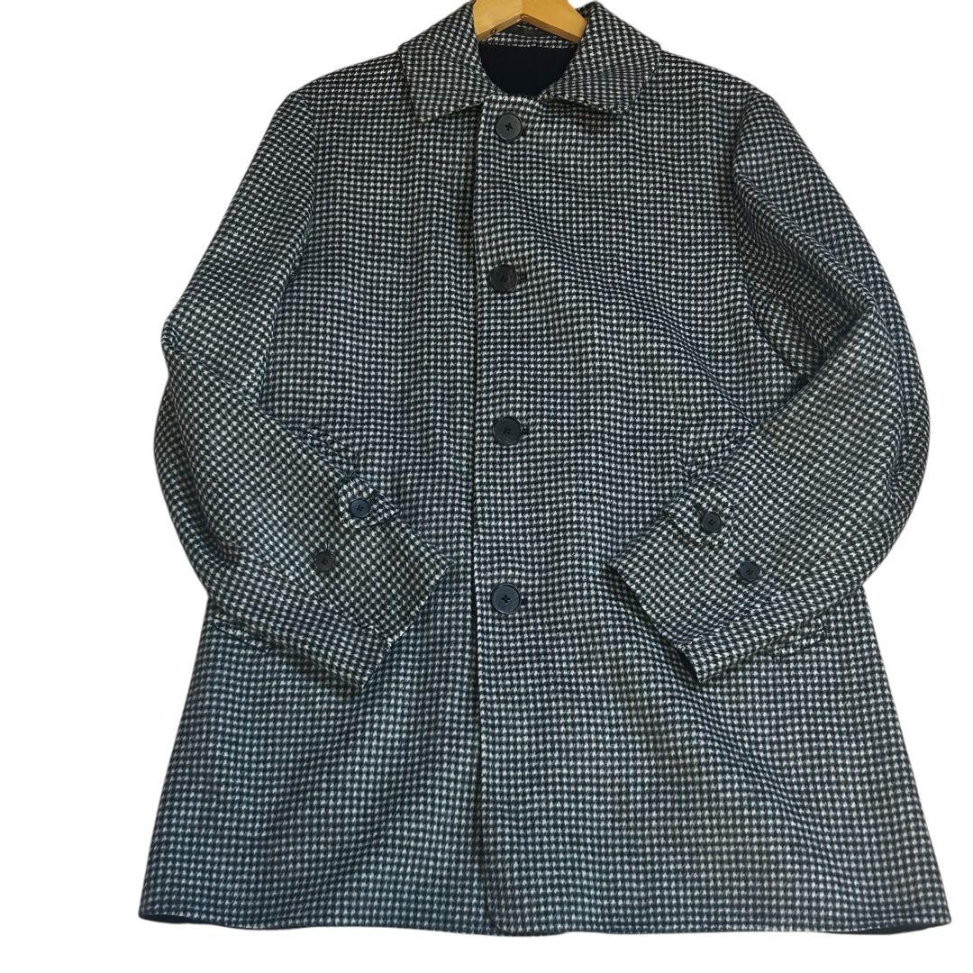 ma- シップス SUPER160s 千鳥格子 ウールステンカラーコートM