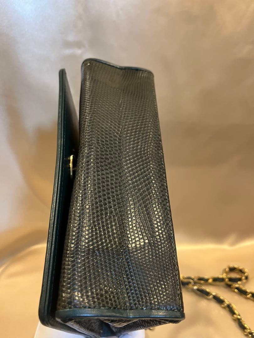 CHANEL リザード チェーンバッグ ヴィンテージ 正規品　ブラック　グリーン