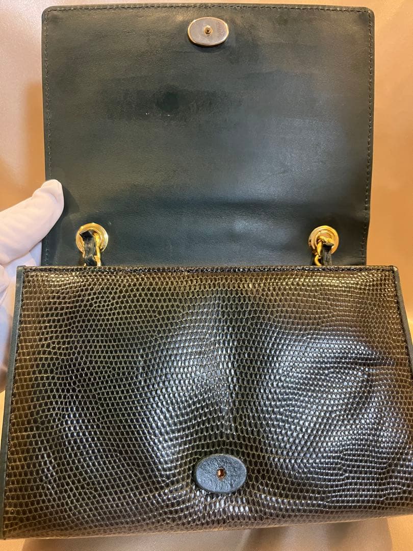 CHANEL リザード チェーンバッグ ヴィンテージ 正規品　ブラック　グリーン