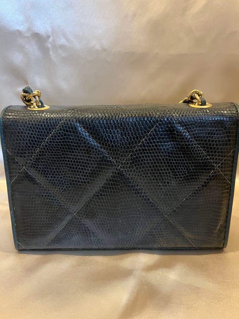 CHANEL リザード チェーンバッグ ヴィンテージ 正規品　ブラック　グリーン