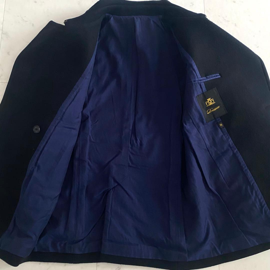 美品 ドゥロワー 2way ダブルブレストウールコート 日本製 ネイビー 38