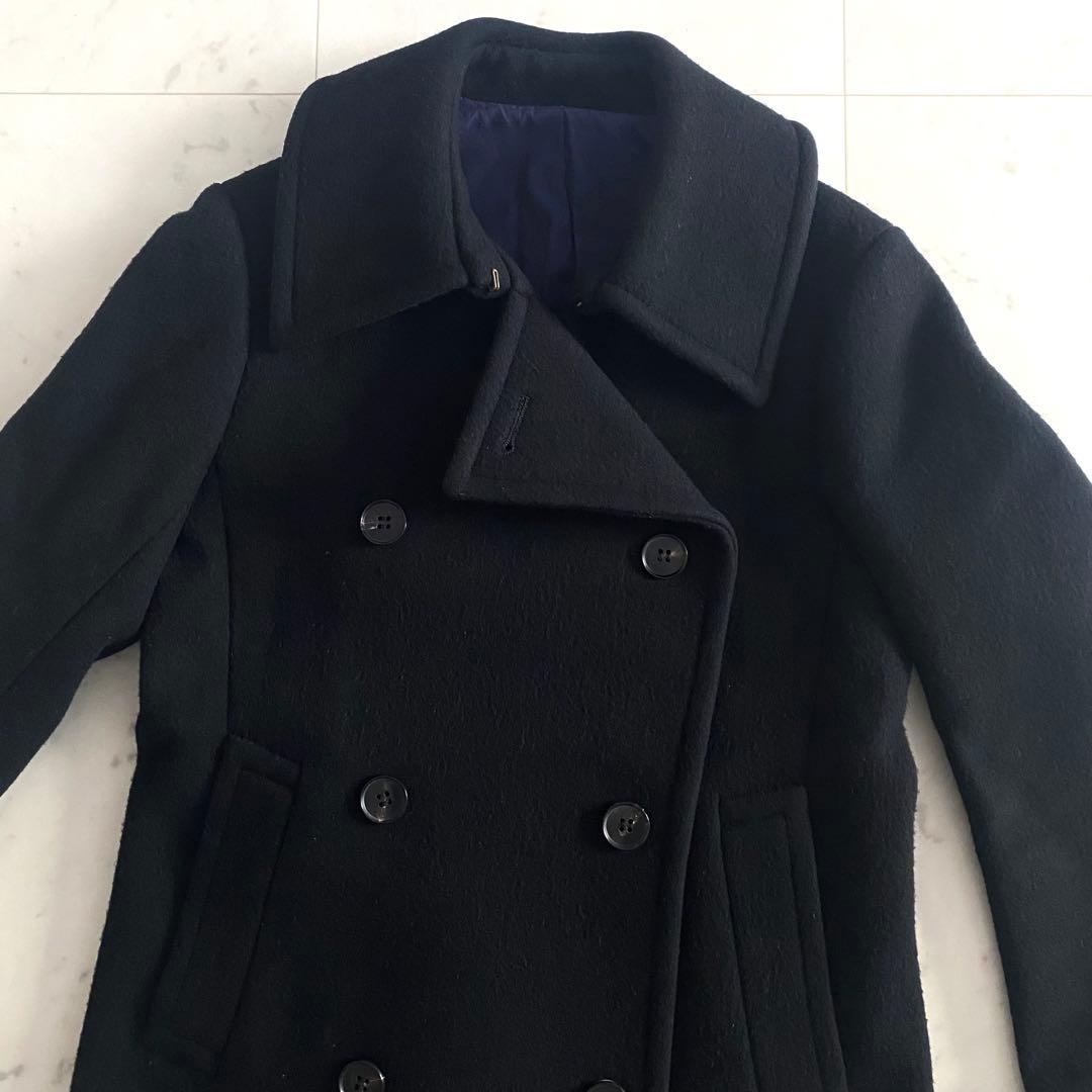 美品 ドゥロワー 2way ダブルブレストウールコート 日本製 ネイビー 38
