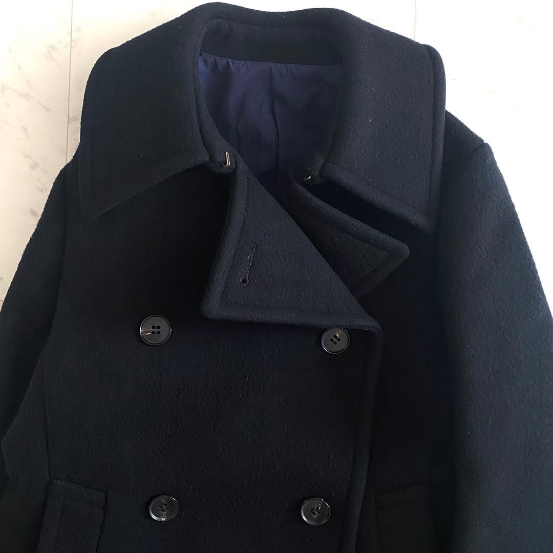 美品 ドゥロワー 2way ダブルブレストウールコート 日本製 ネイビー 38