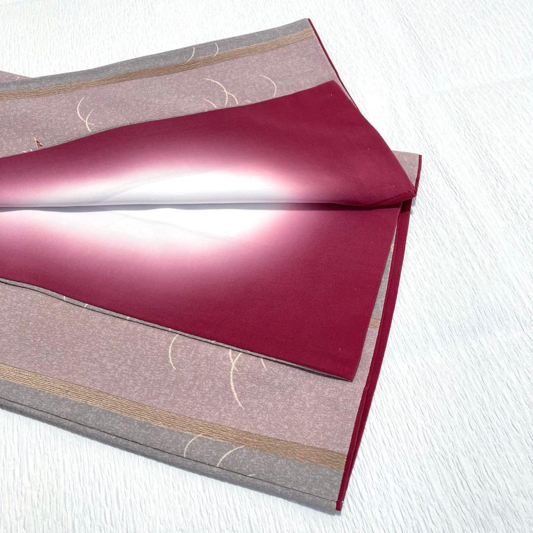 【美品✨】東レシルック　洗える着物　小紋　黄みのグレー　くすみピンク　縦縞　G7