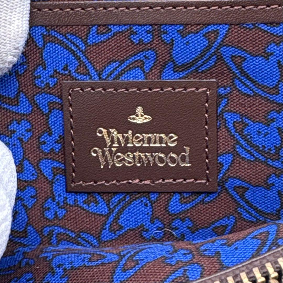 【美品】箱付き ヴィヴィアンウエストウッド レザー 長財布 オーブ がま口 茶