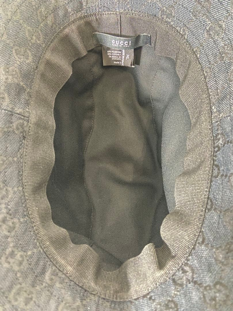 GUCCI バケットハット　帽子　GG柄　キャンバス　黒　ロゴプレート　XL