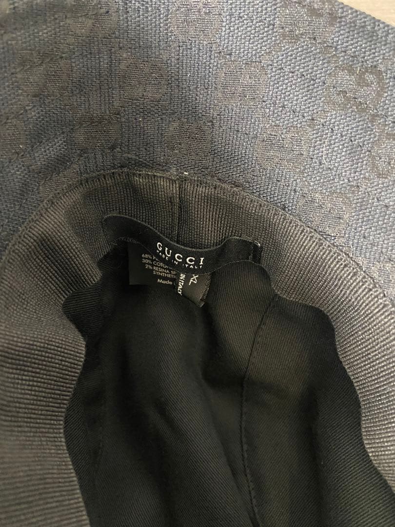 GUCCI バケットハット　帽子　GG柄　キャンバス　黒　ロゴプレート　XL