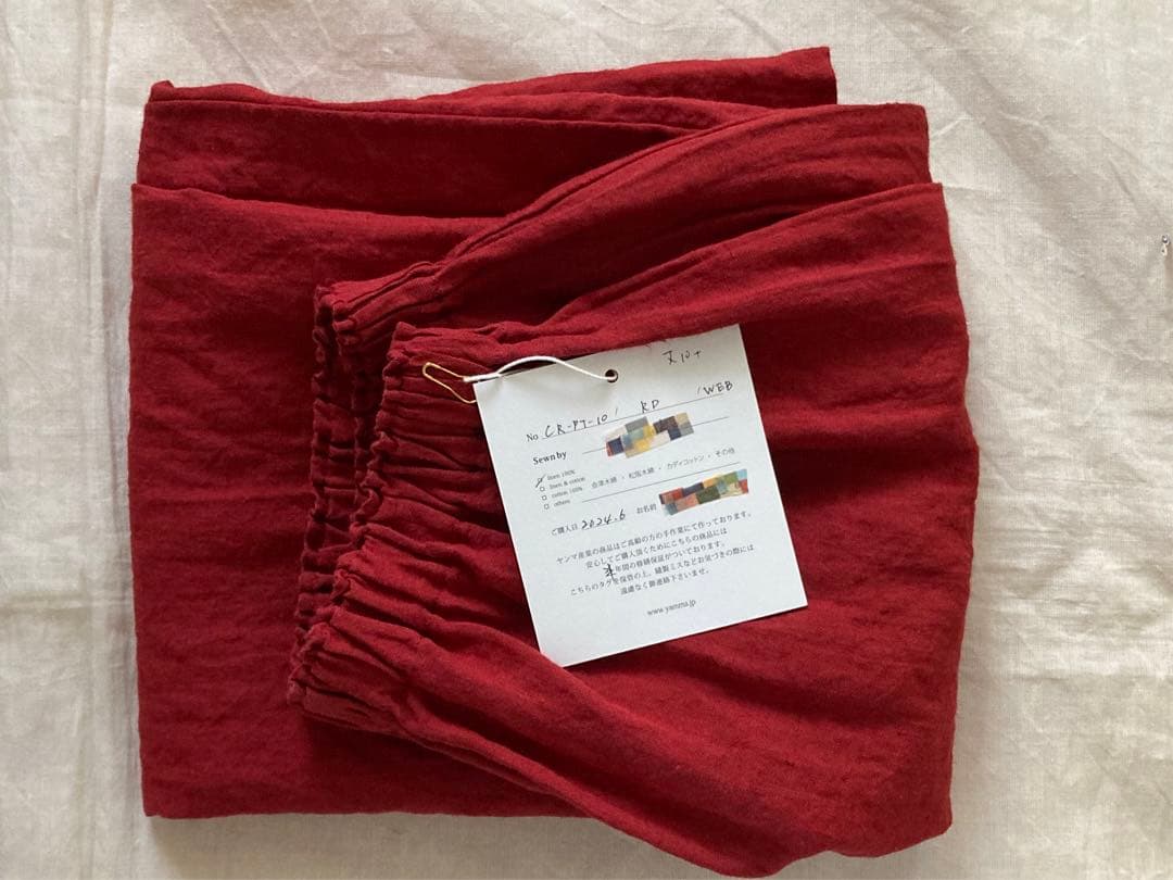 ヤンマ産業　リネンキュロットパンツ　プラス10㎝丈　レッド