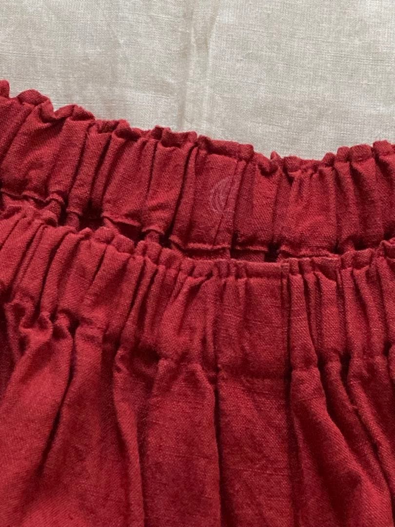 ヤンマ産業　リネンキュロットパンツ　プラス10㎝丈　レッド