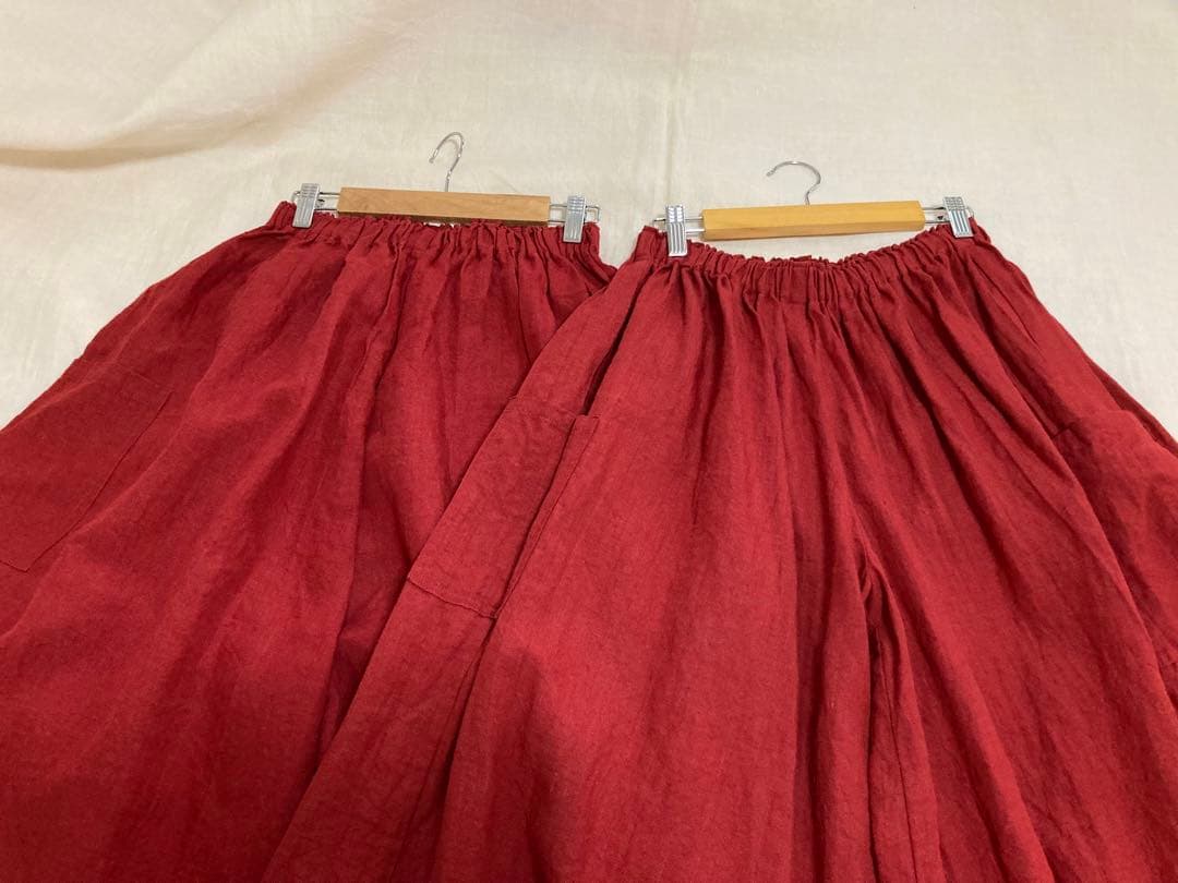 ヤンマ産業　リネンキュロットパンツ　プラス10㎝丈　レッド