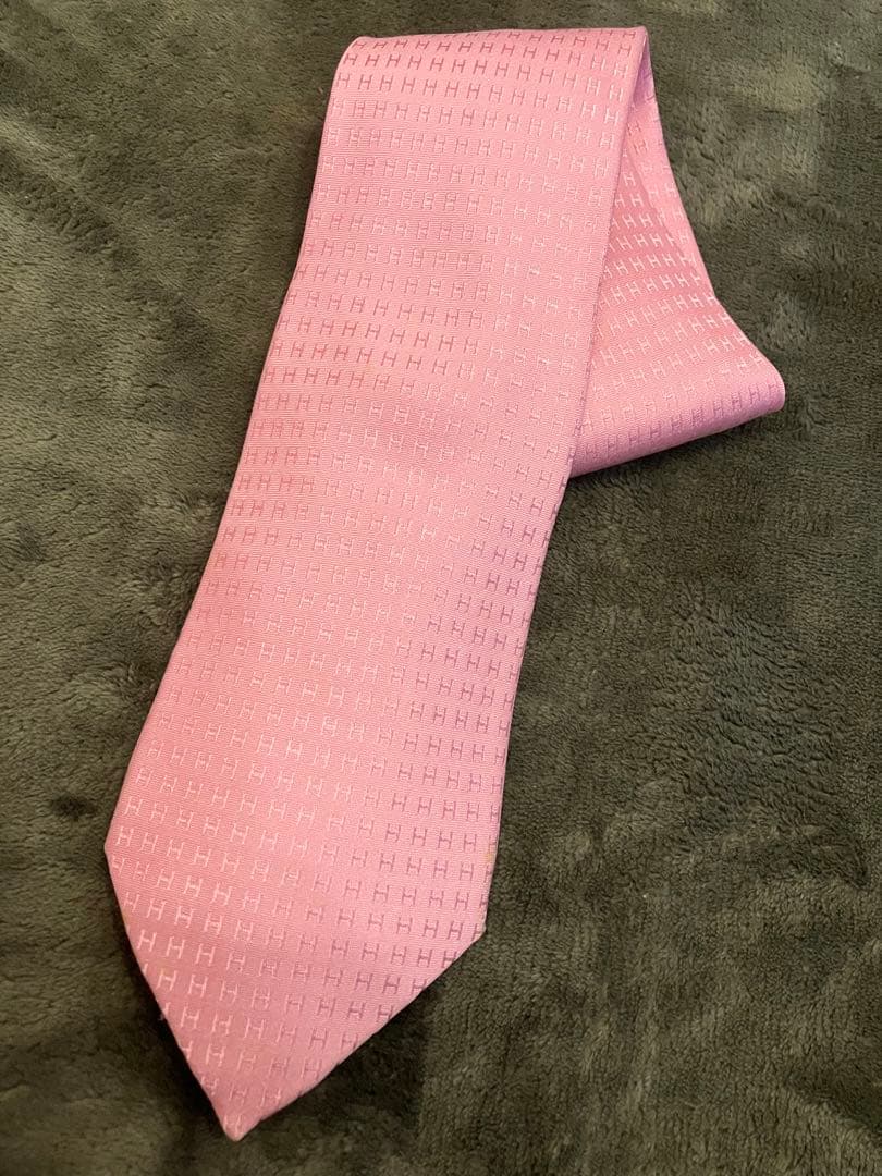 HERMES PARIS シルク ネクタイ ピンク　H