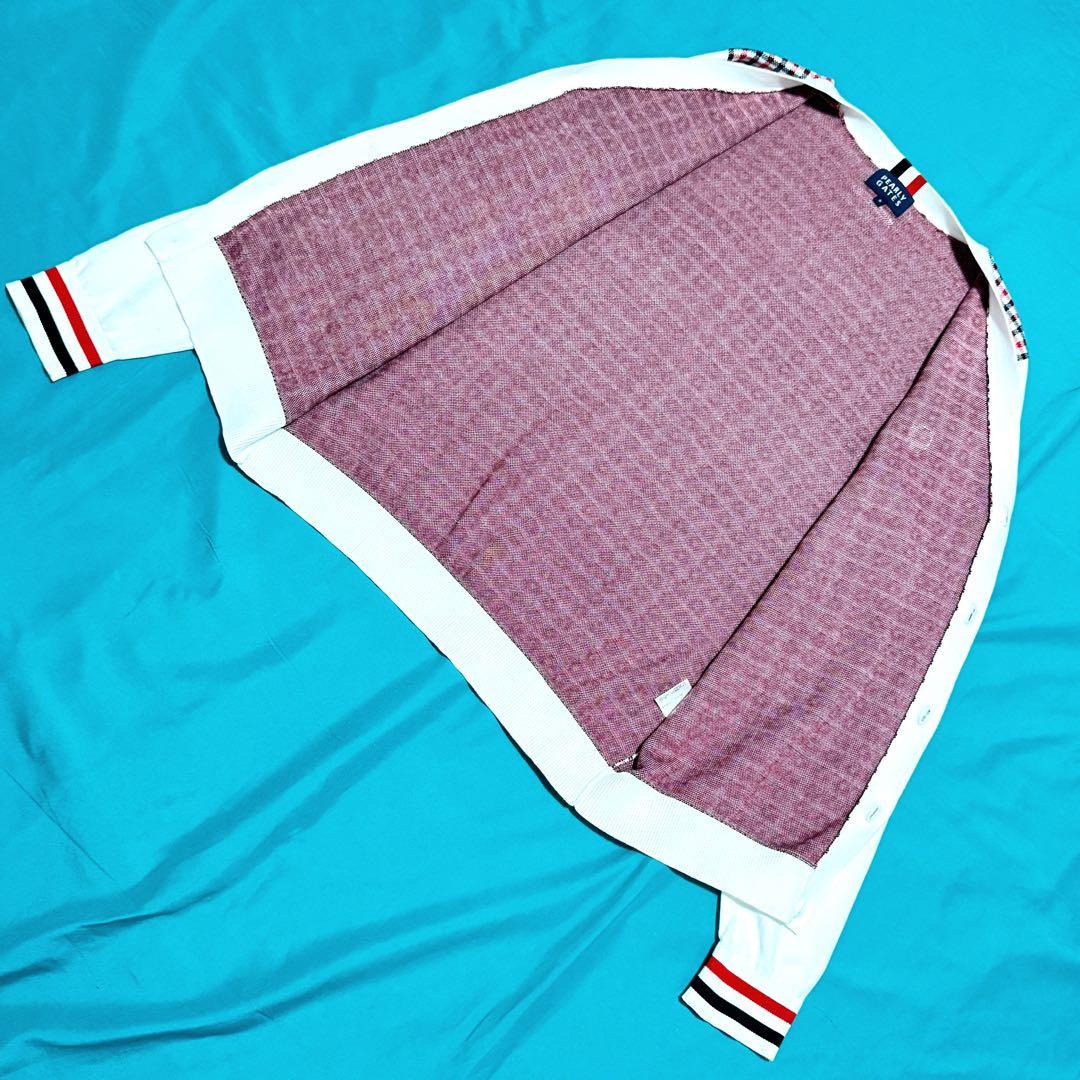 良好 パーリーゲイツ チェック柄コットンカーディガン 赤白黒 Ｖネック長袖人気