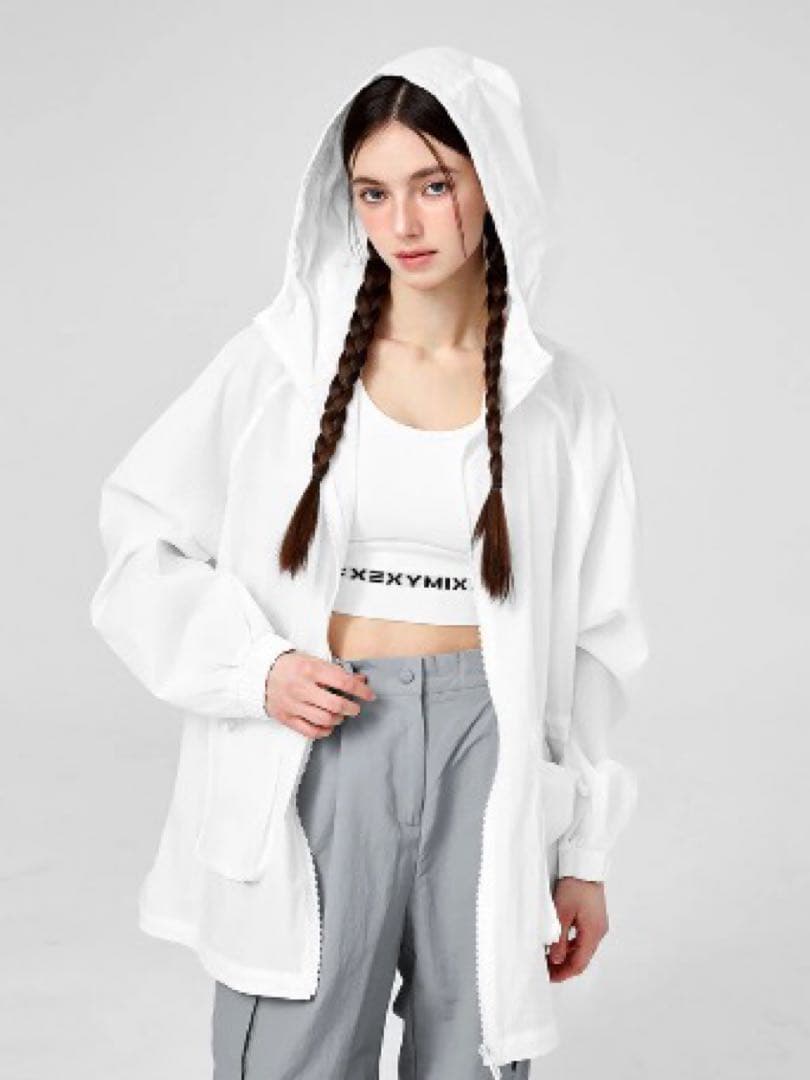 ライトアウトポケット フード付き ロングジャケット　アイボリー【M】